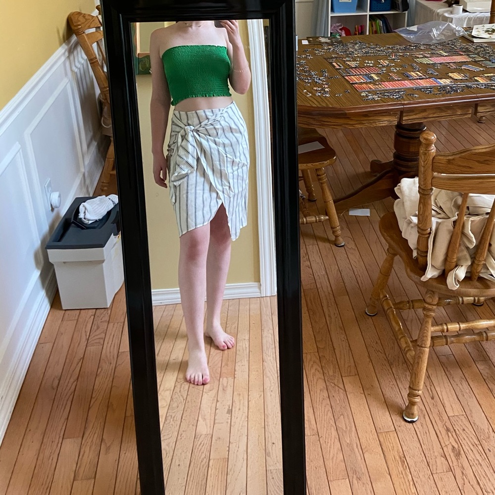 ZARA striped linen wrap skirt